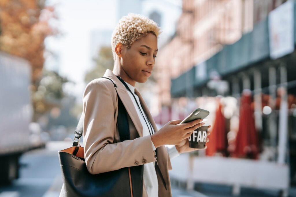 woman sending text