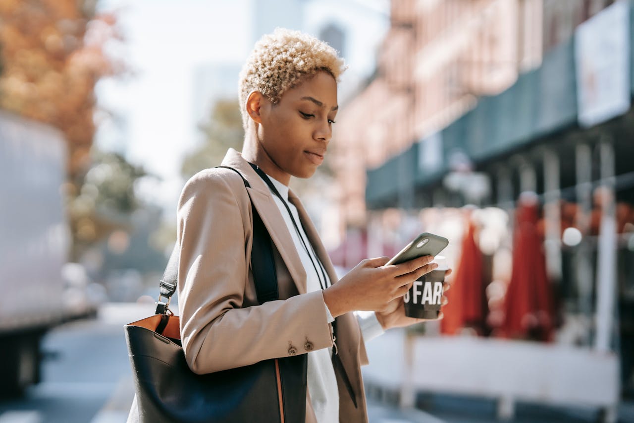 woman sending text